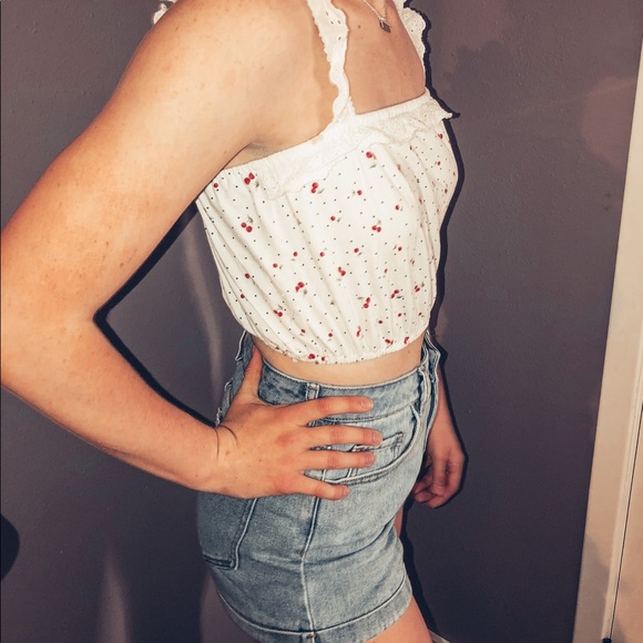 Forever 21 white and cherry patterned square tank - Picture 2 of 3